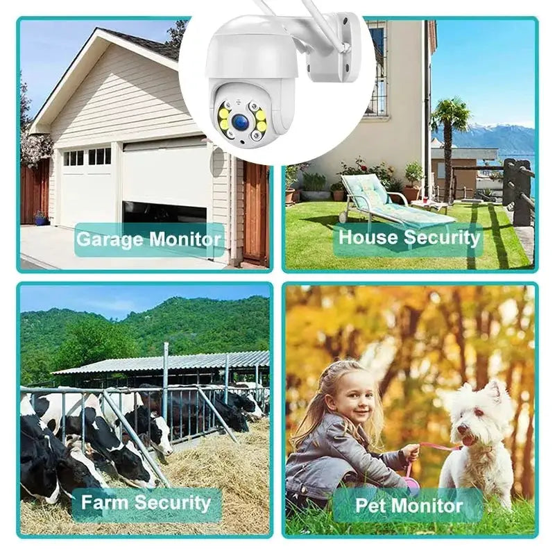 Outdoor wireless PTZ IP camera for home security by Simples Market, white with color night vision
