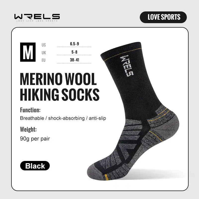 WRELS Merino Wool Hiking Socks for Running and Cycling Mid Calf Breathable Lightweight with Shock Absorption