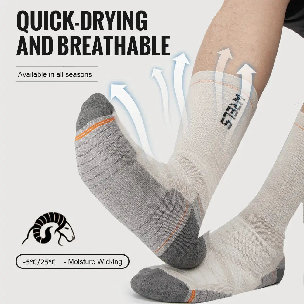 WRELS Merino Wool Hiking Socks for Running and Cycling Mid Calf Breathable Lightweight with Shock Absorption