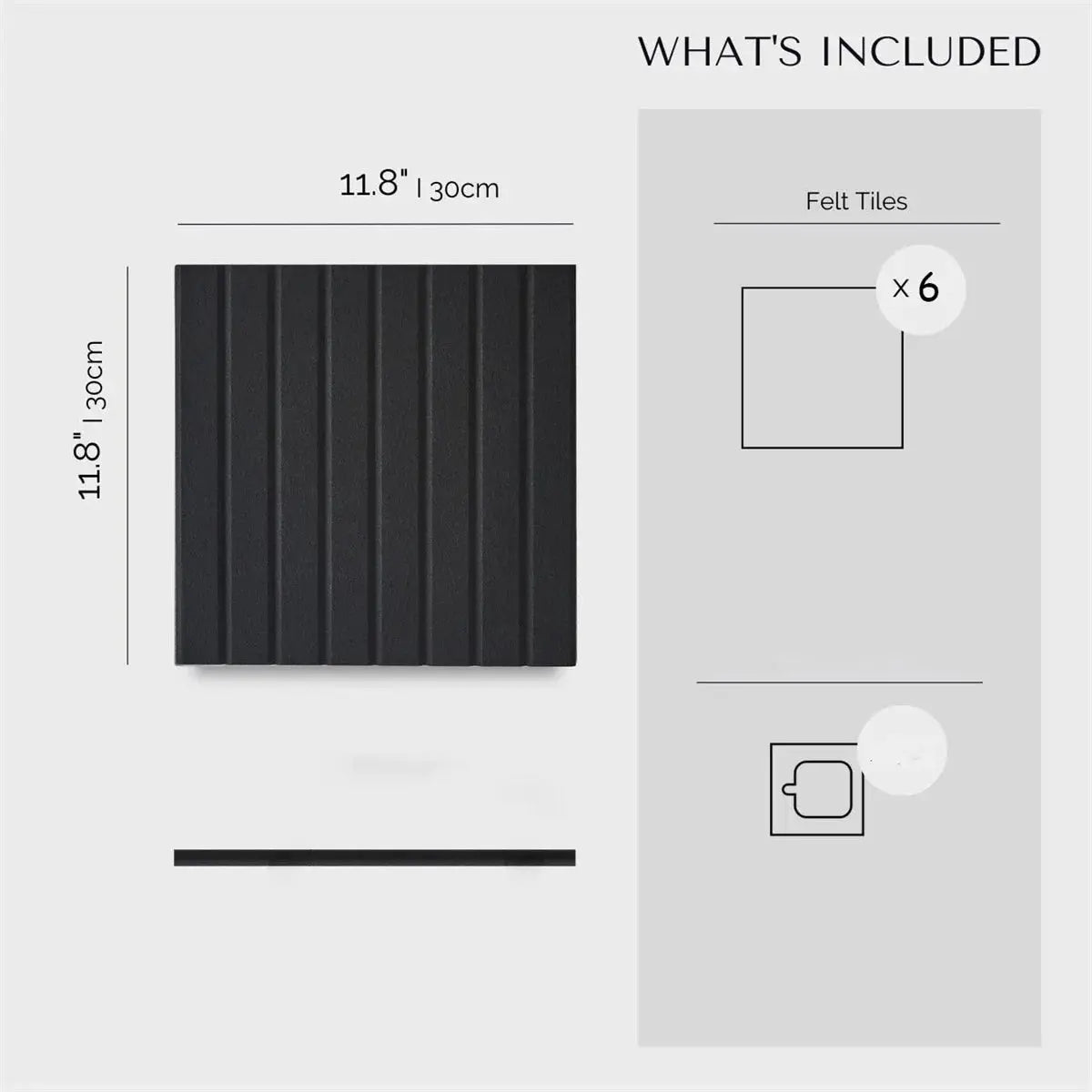 6-pack large black cork board tiles with felt for office slat-wall paneling, 11.8in square