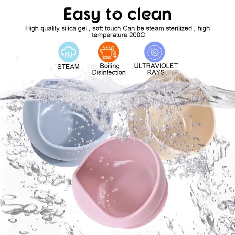 2 Piece Silicone Sucker Bowl Set For Infants And Toddlers With Strong Suction Base For Spill Free Mealtime