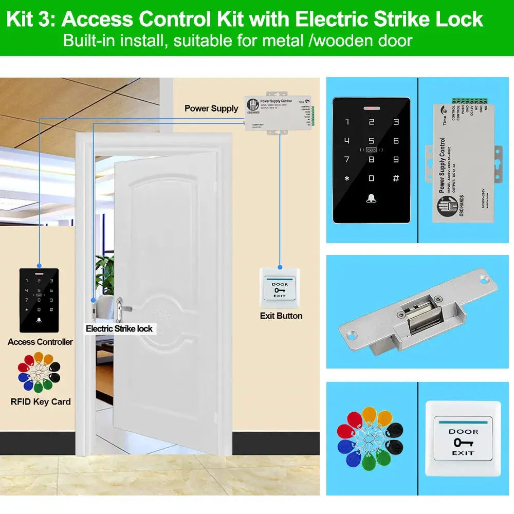 Simples Market outdoor access control kit with waterproof RFID keypad and 180kg electric strike lock.