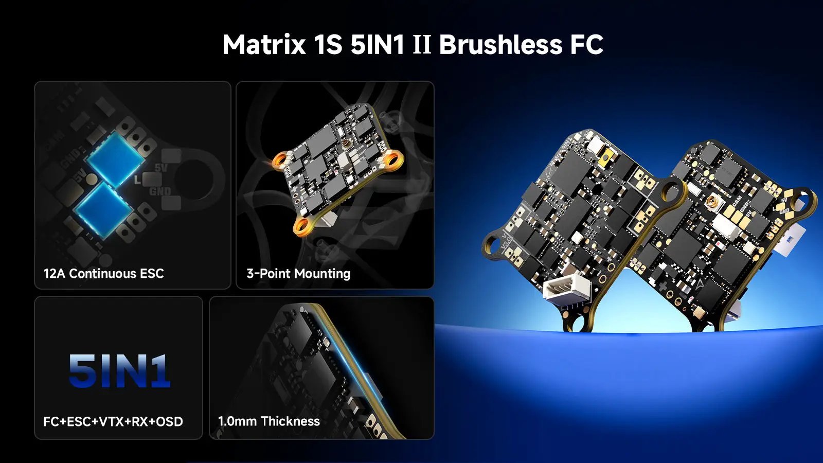 Matrix 1S 5IN1 II brushless FC board with 12A ESC and 3-point mounting by Simples Market