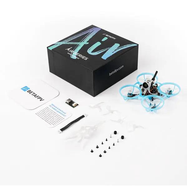 Betafpv Air65 ll brushless whoop quadcopter with blue prop guards and included accessories