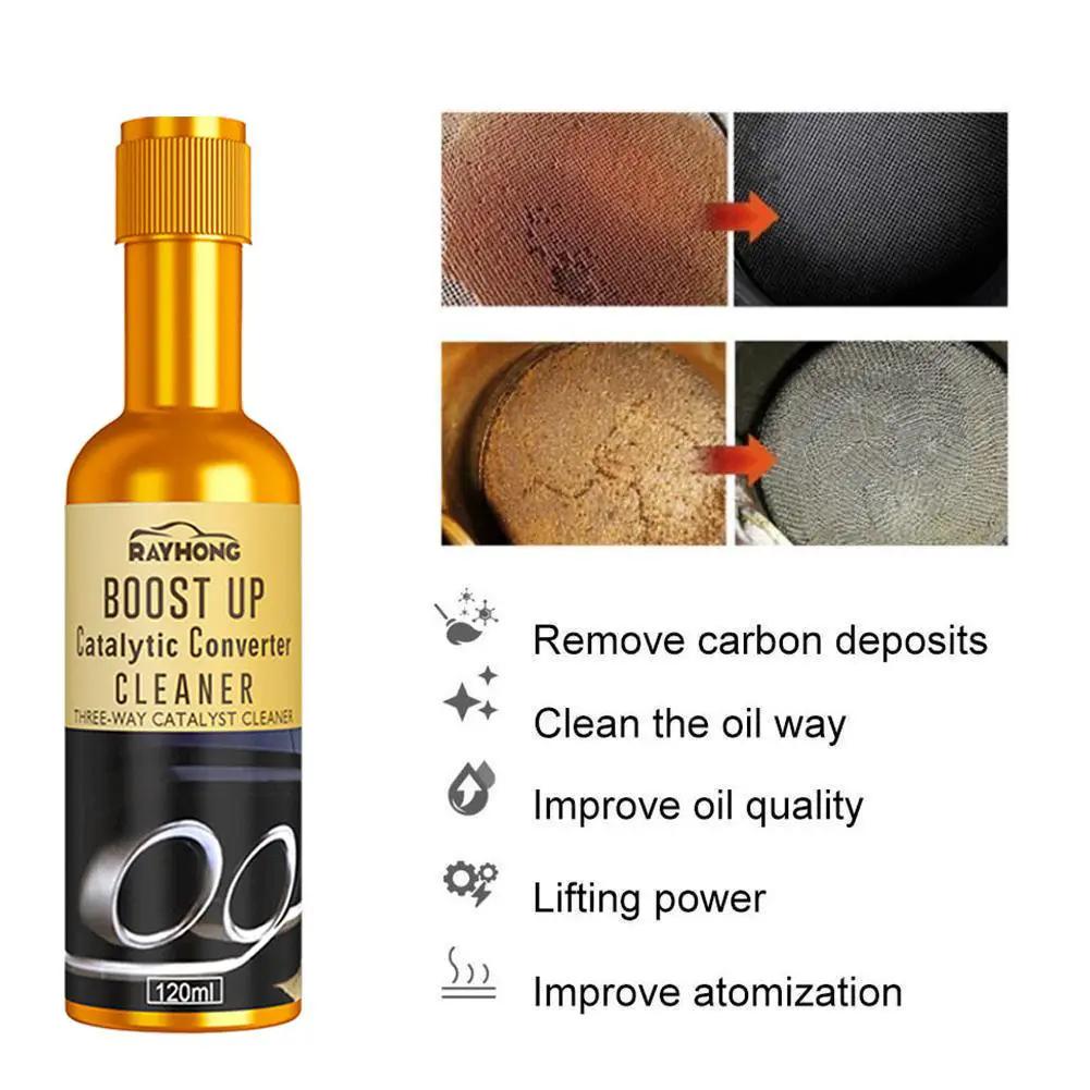 Rayhong Boost Up Catalytic Converter Cleaner bottle; orange 120ml, removes carbon deposits and improves oil quality.