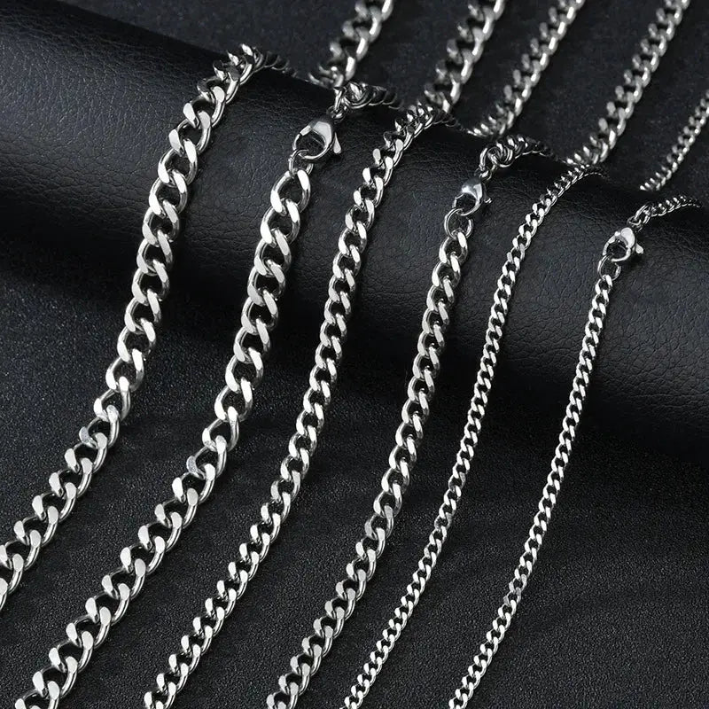 Stainless Steel Punk Curb Cuban Link Necklace 3mm 5mm 7mm For Men Women Black Gold Color Choker