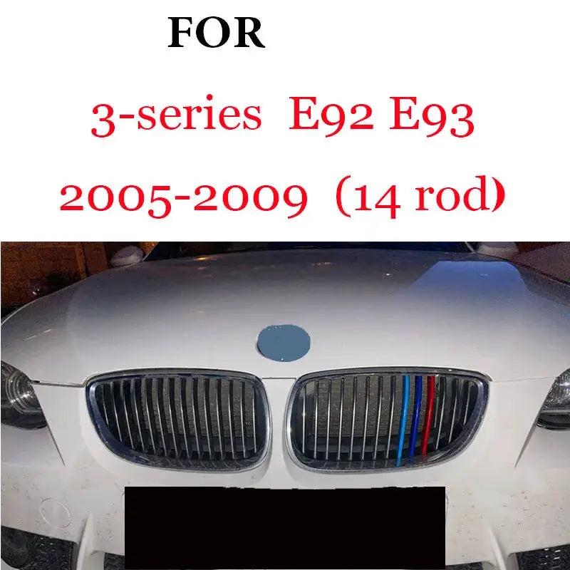 3Pcs Front Grille Trim Strips for BMW with blue and red accents