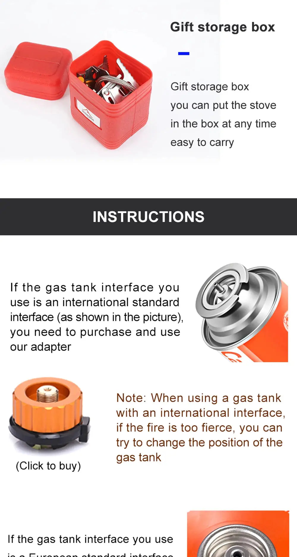 Camping gas stove kit in a red gift storage box; compact, portable outdoor cooking gear.