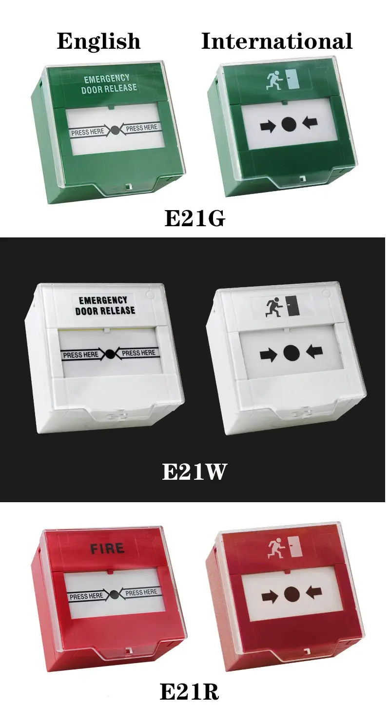 Simples Market fire emergency exit release switch set with covers in green, white and red (6 units)