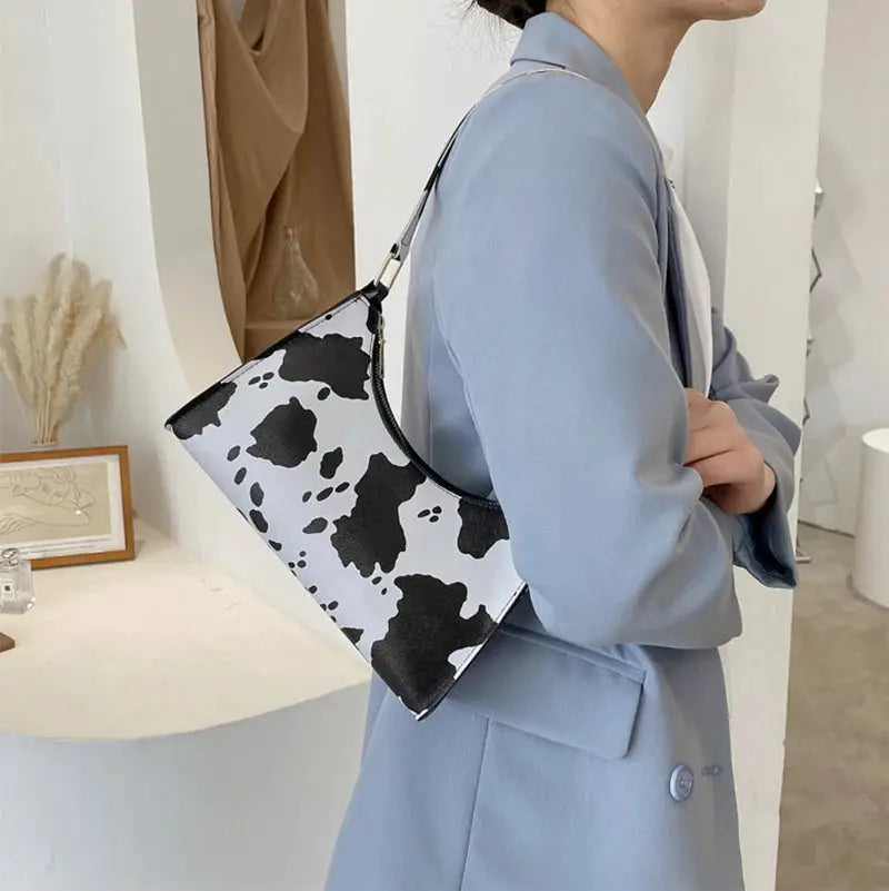 Simples Market cow-print PU leather shoulder bag for women