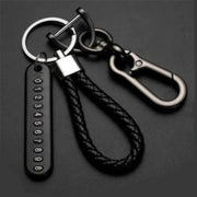 Anti Lost Car Keychain With Phone Number Card Key Ring Leather Braided Rope Zinc Alloy Charm Gift For Husband