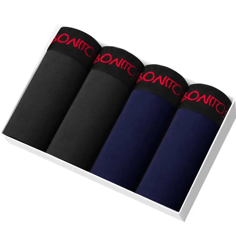 4-pack boxer shorts for men in black and navy cotton with Bonito waistband by Simples Market