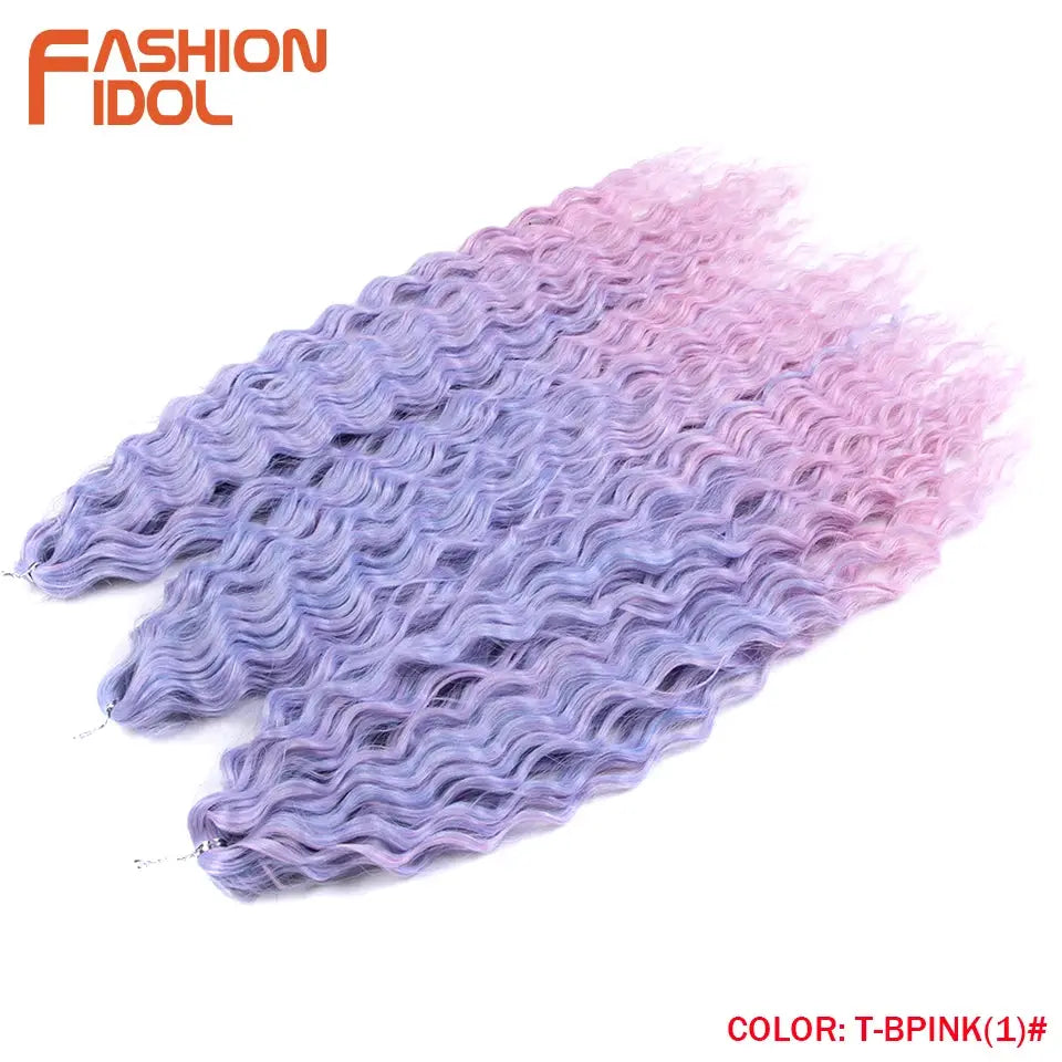 Ariel Curl Water Wave Twist Crochet Hair extensions in ombre purple to pink, 22 inch, 6-pack bundles, Fashion Idol logo visible