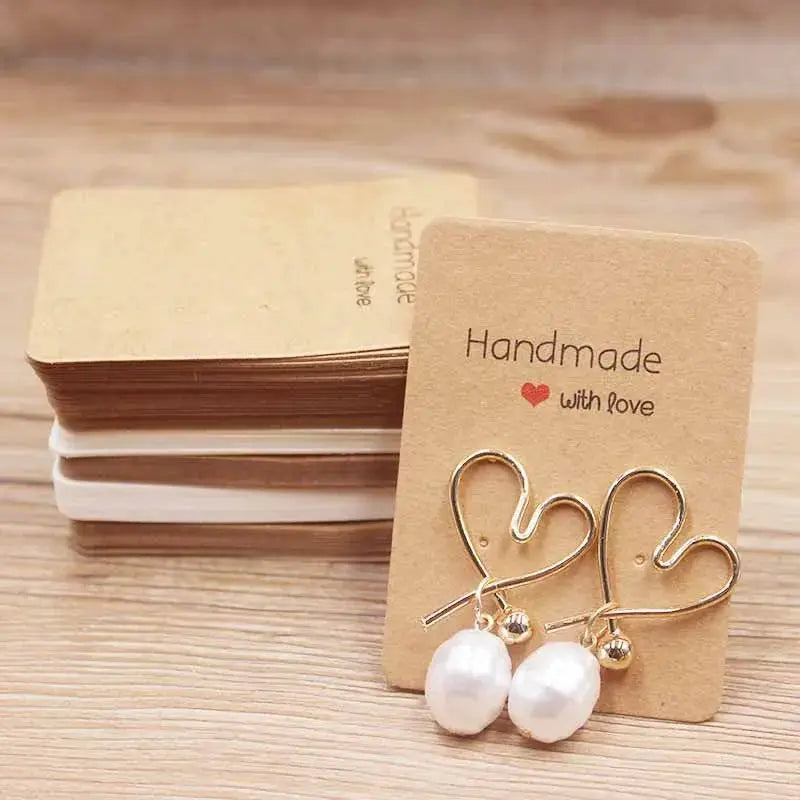 50 Pcs Paper Earring Cards Set Handmade Style Jewelry Cards 5x5cm 3x3cm 5x9cm 5x6.5cm 5x7cm Brown White DIY Packaging