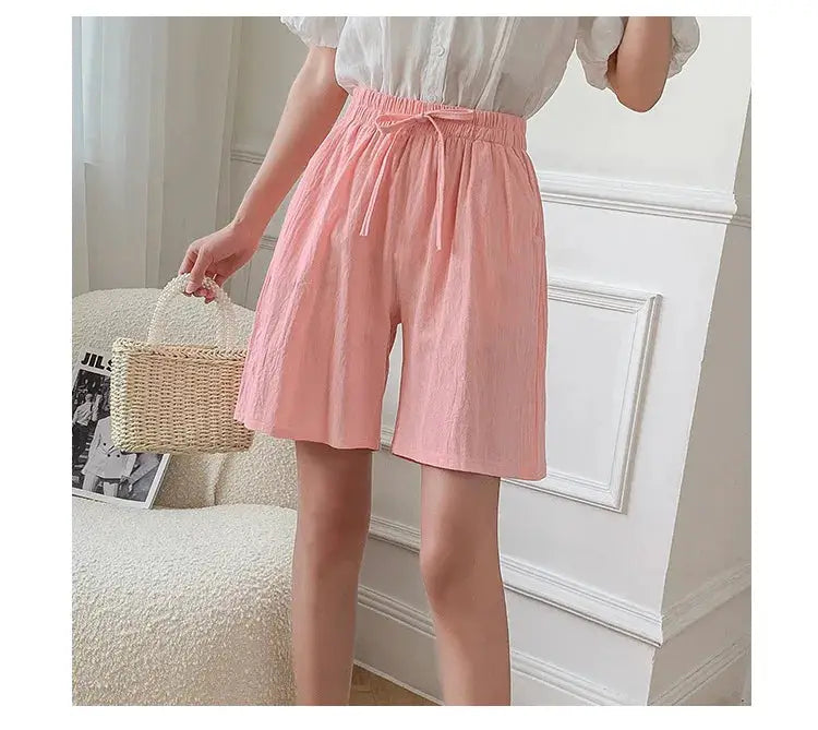 Simples Market pink cotton shorts for women, high-waist loose fit with two pockets