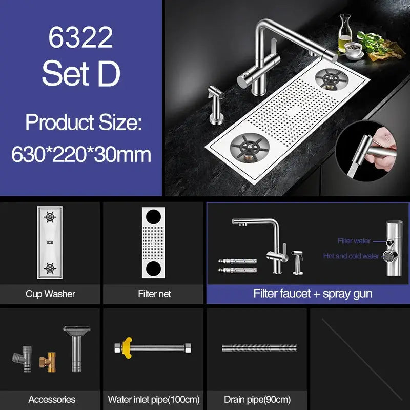 ASRAS Cup Washer Bar Counter Kitchen Sink set, 304 stainless steel, brushed handmade 4mm, Simples Market