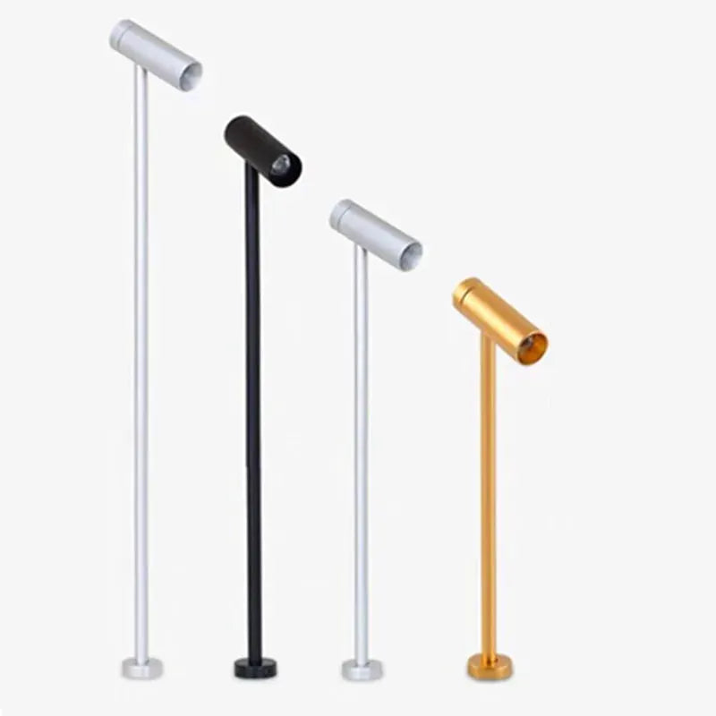 LED spotlight jewelry display lamp set 4-pack by Simples Market; upright post lights in silver, black, and gold finishes