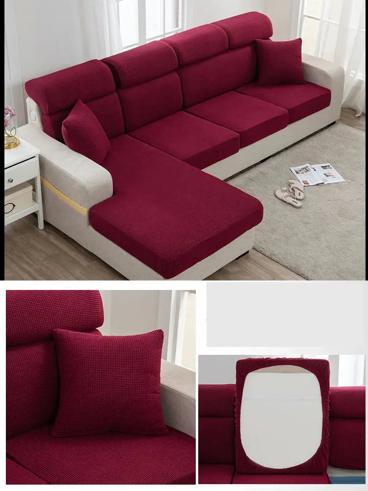 Sofa seat cover by Simples Market in burgundy fabric; elastic dustproof protection for sectional sofa (1234 Seat)