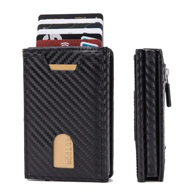 Zciti PU Leather Wallet, black carbon fiber cardholder with RFID blocking and multiple card slots