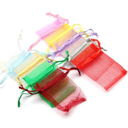 50 Pieces Drawstring Organza Gift Bags For Jewelry Packaging Wedding Party Four Sizes 7x9 Cm 9x12 Cm 10x15 Cm 13x18 Cm