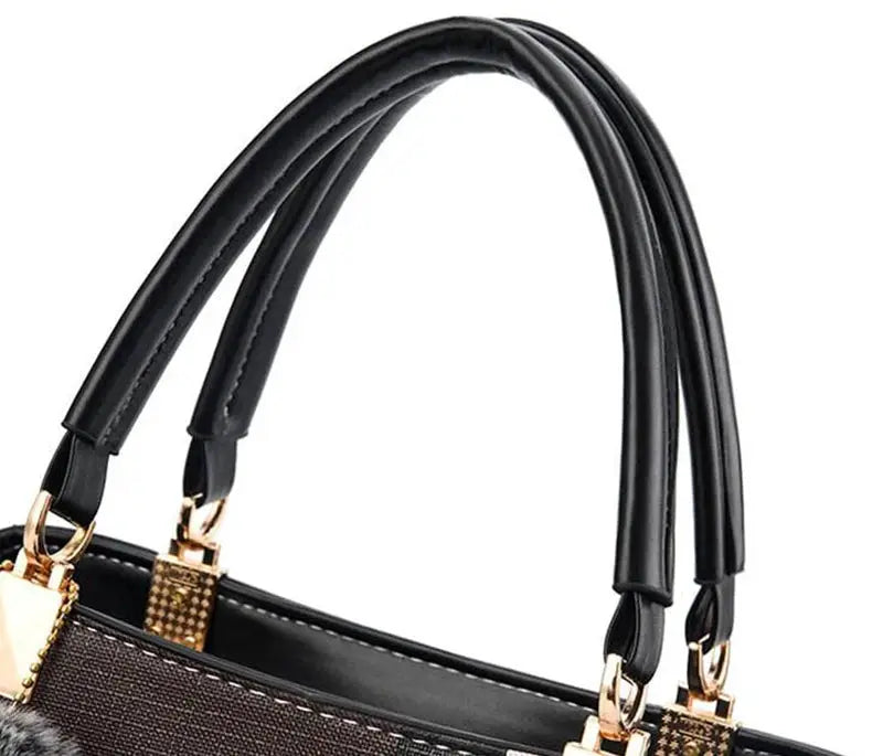 Elegant designer handbag by Simples Market, black PU leather top-handle tote with gold-tone hardware