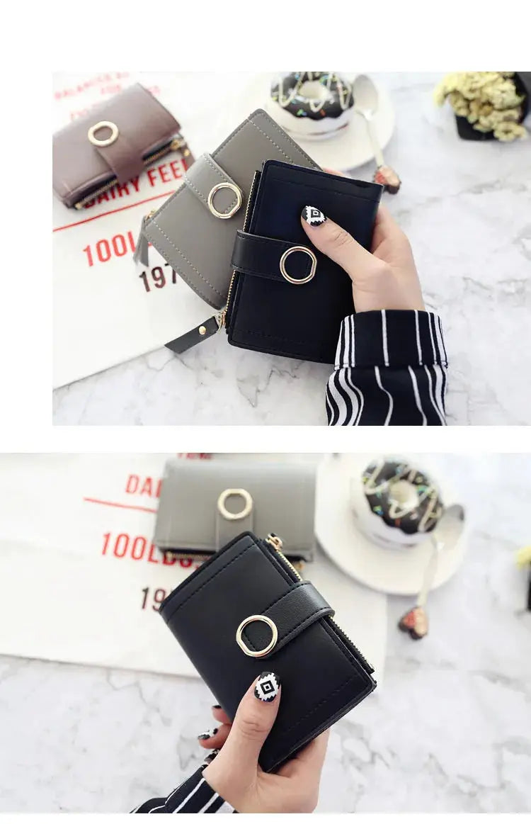 Wallets set of 2 in black and gray PU with metal ring accents