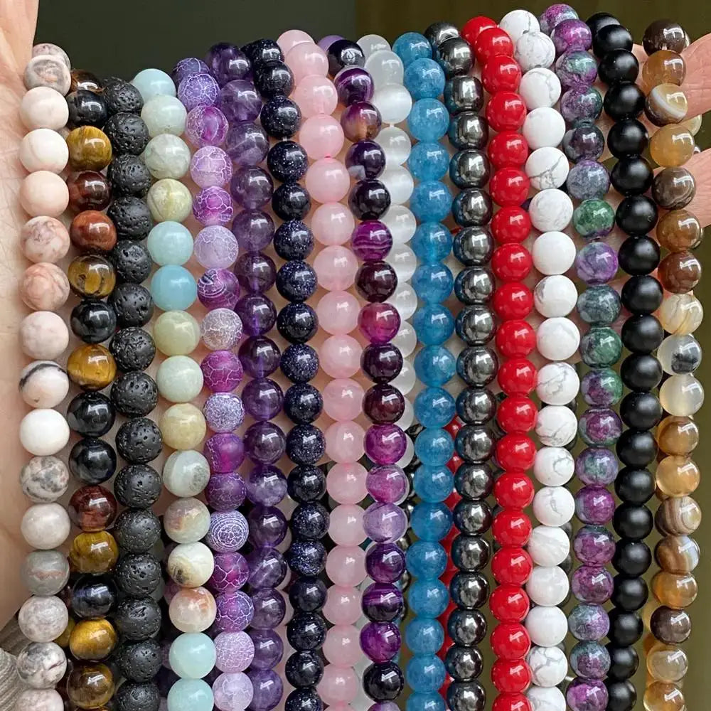 Natural Round Gemstone Beads Mix Tiger Eye Amazonite Lava Turquoise Agate Jasper Garnet for Jewelry Making DIY