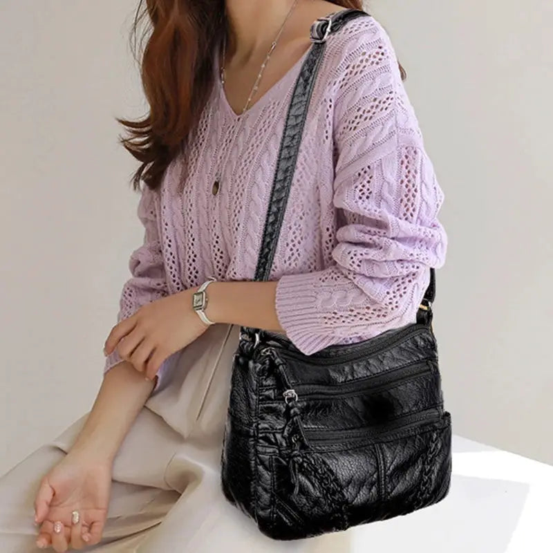 Top Selling Women Messenger Bag, black PU leather crossbody shoulder bag