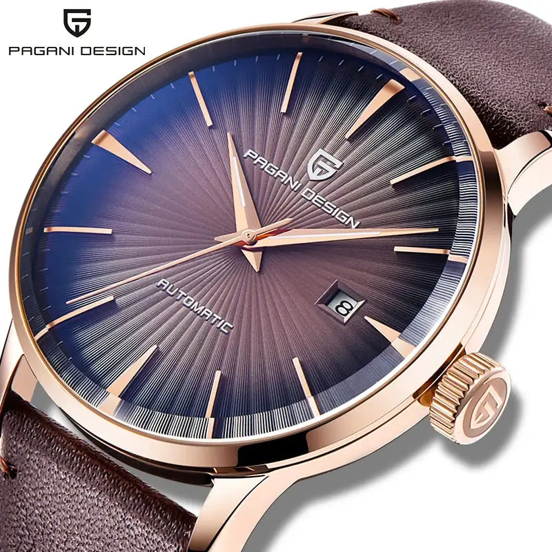 Pagani Design men's watch with rose-gold case and blue sunburst dial