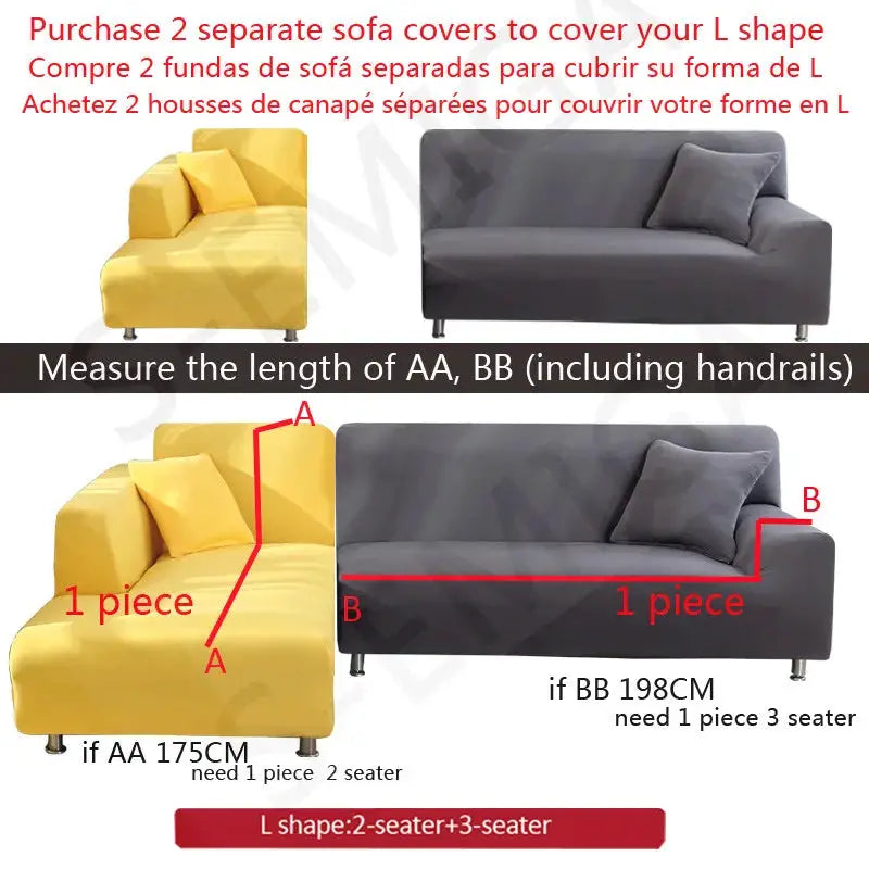 L-shaped sofa protector set for 2 sofas by Simples Market, gray-yellow jacquard, thick couch covers, 2-piece and 3-piece