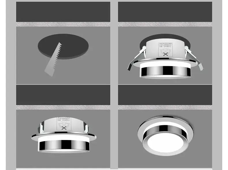 Chrome round recessed LED downlight by Simples Market for indoor ceilings AC85–265V 5W/7W/9W/12W