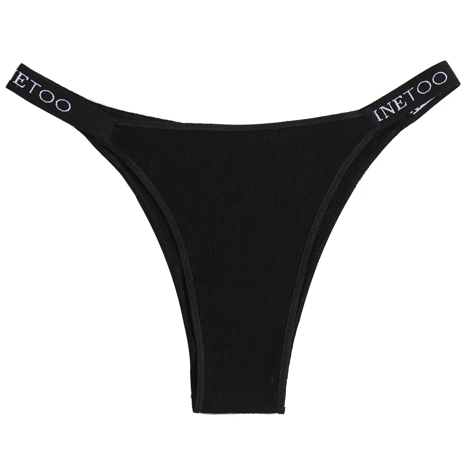 Black cotton thong underwear, 5-piece set, Inetoo waistband