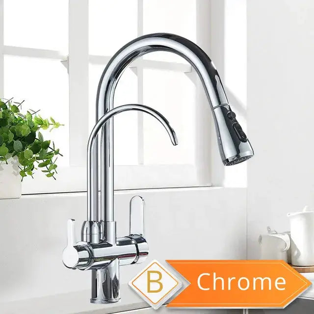 Rozin Purification chrome pull-out kitchen faucet with filtration tap