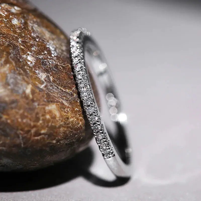 Huitan Minimalist Thin Ring For Women, Cubic Zirconia Wedding Ring, High Quality Brass Jewelry