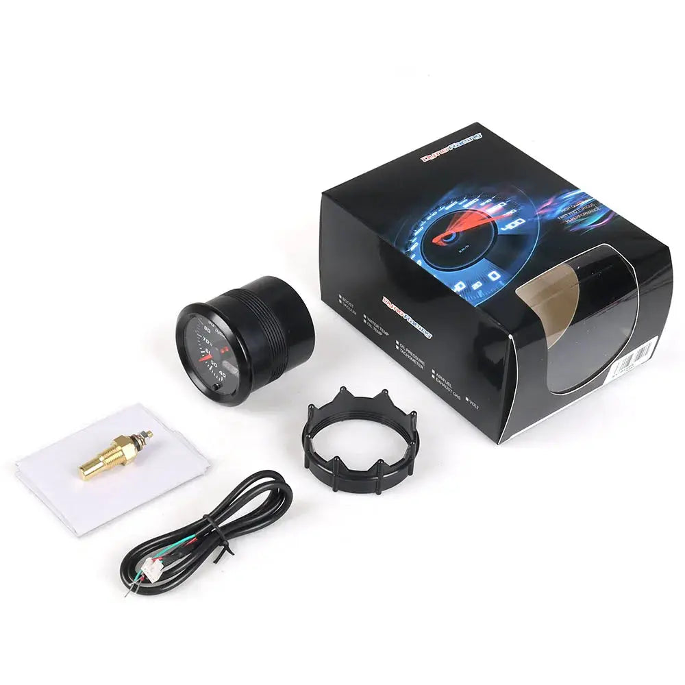 Dynoracing 52mm 7-color LED dual-display black car gauge kit by Simples Market with sensor, wiring and mounting ring
