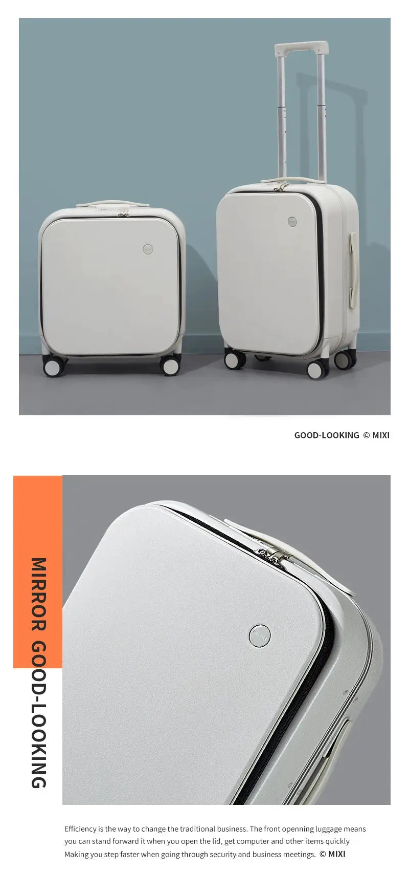 Two white Mixi aluminum-frame carry-on suitcases, 18/20/24 inch set, Simples Market