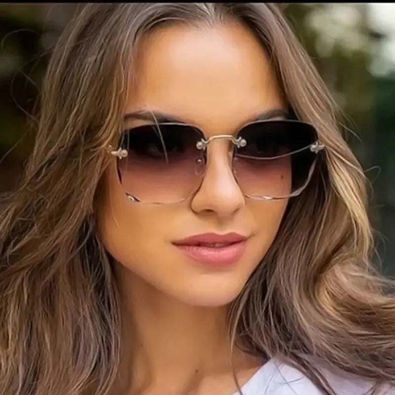 Luxury Brand Designer Square Rimless Sunglasses Three Pack UV400 Protection Red Fashion Sunglasses For Men Women
