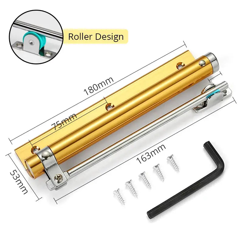 KAK 50KG adjustable door closer in gold aluminum alloy with roller design; includes screws and Allen key