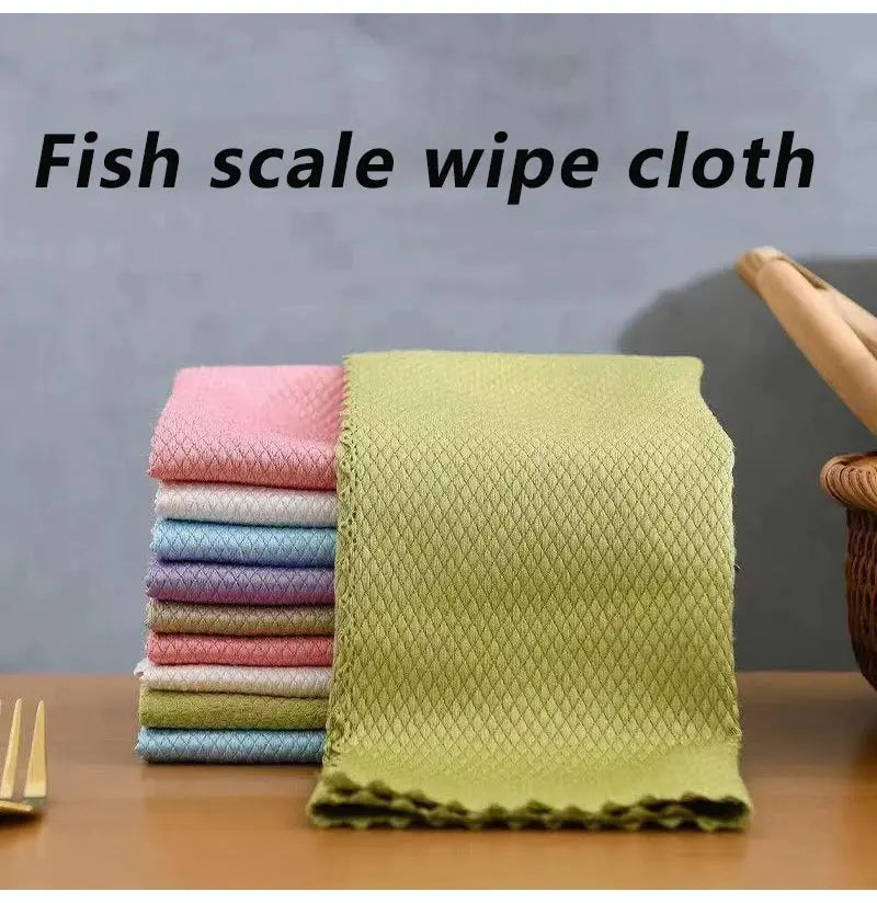 Simples Market 5-pack microfiber cloths with fish-scale texture in pastel colors for kitchen and window cleaning