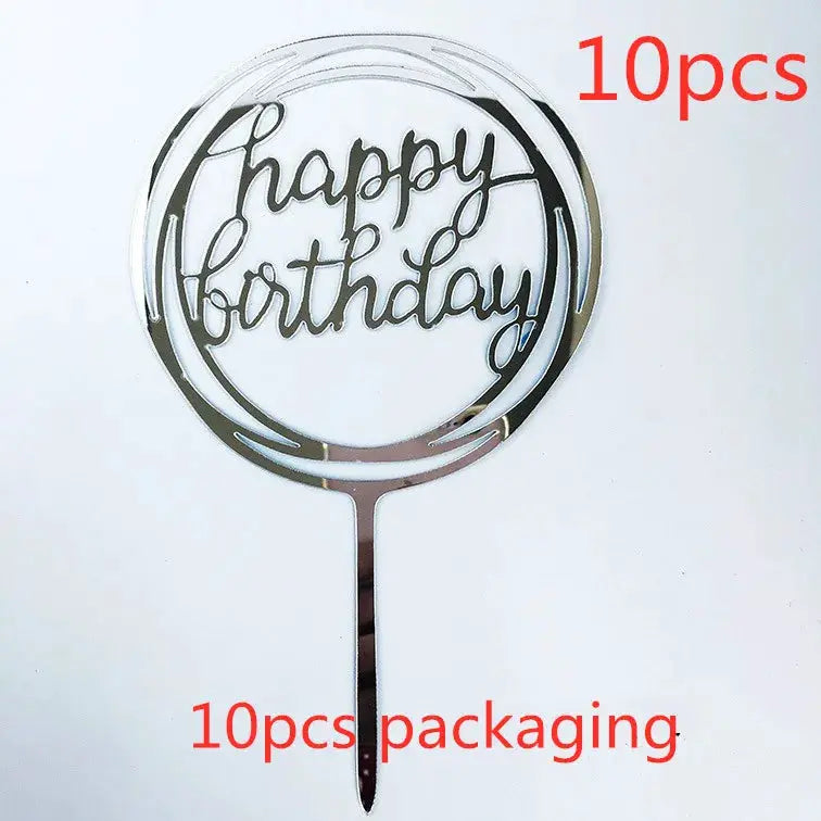 10 Pcs Rose Gold Silver Black Acrylic Cake Toppers Set For Birthday Parties Baby Showers And Dessert Decoration