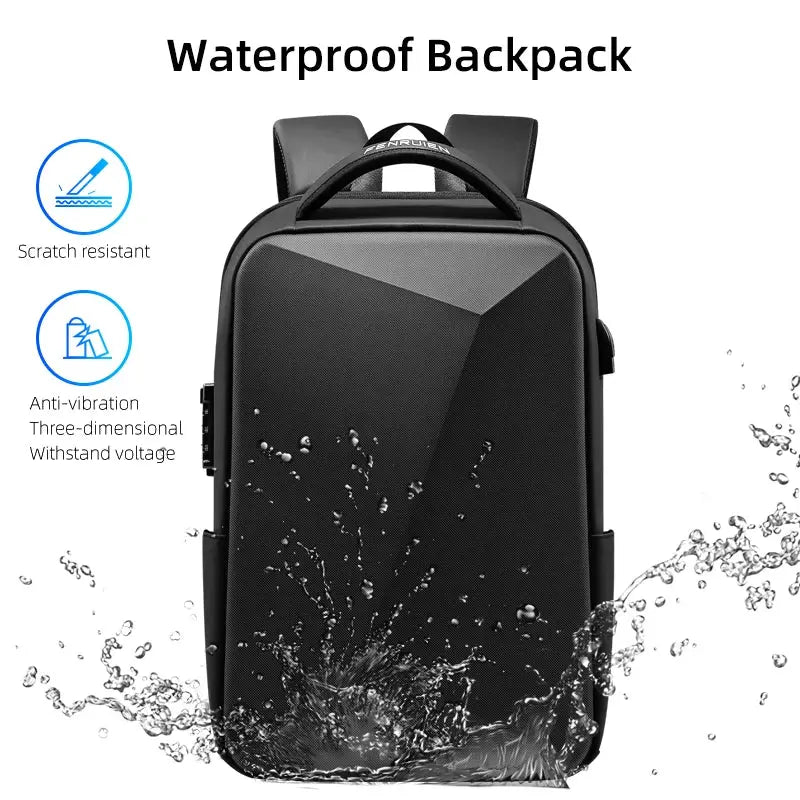 Fenruien laptop backpack by Simples Market; black waterproof anti-theft backpack with USB charging