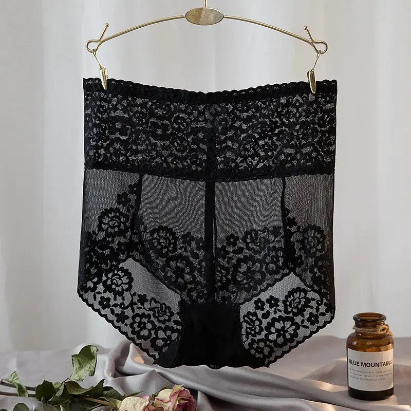 LaceLine Plus Size Women Lace High Waist Panties Mesh Girdle Waist Shaping Underwear Tummy Control Butt Lifter