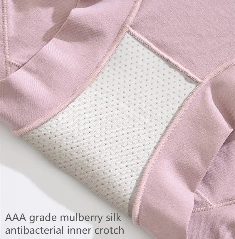 Pink high-rise cotton panties with beige perforated inner crotch panel