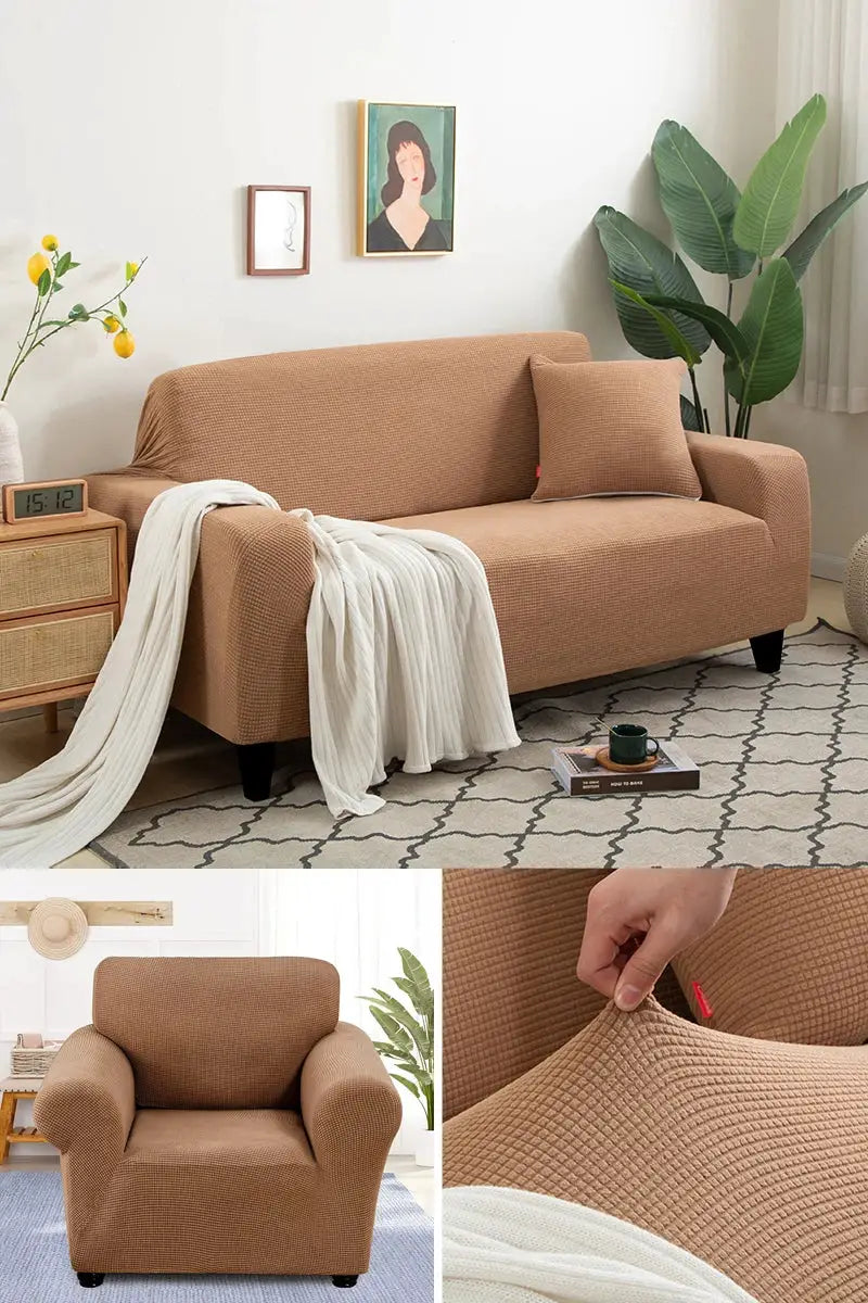 Simples Market thick jacquard sofa and armchair covers in tan for living room