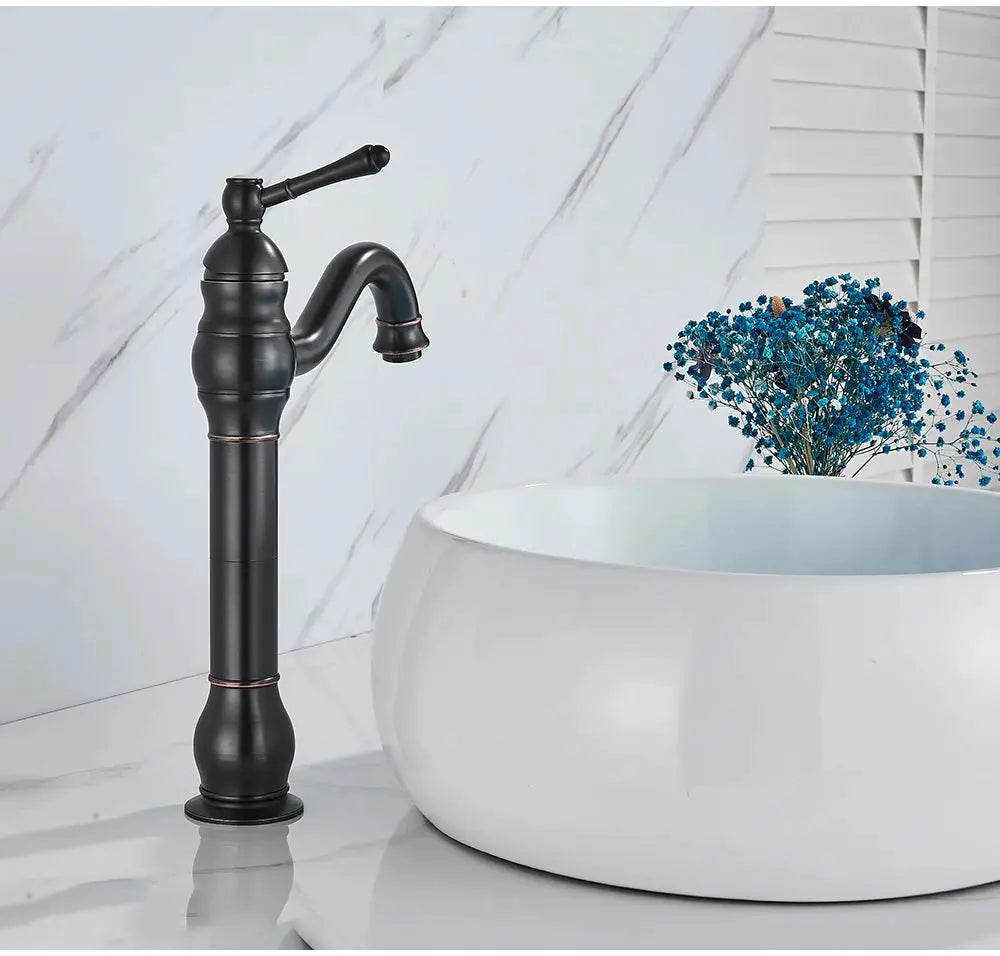 Simples Market POIQIHY antique brass vessel sink faucet, deck-mounted single-hole hot and cold
