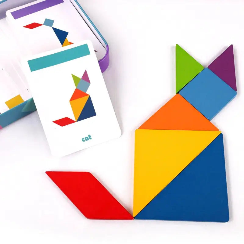 3D Wooden Pattern Animal Jigsaw Puzzle Colorful Tangram Toy for Kids Montessori Early Education Sorting Games Gift