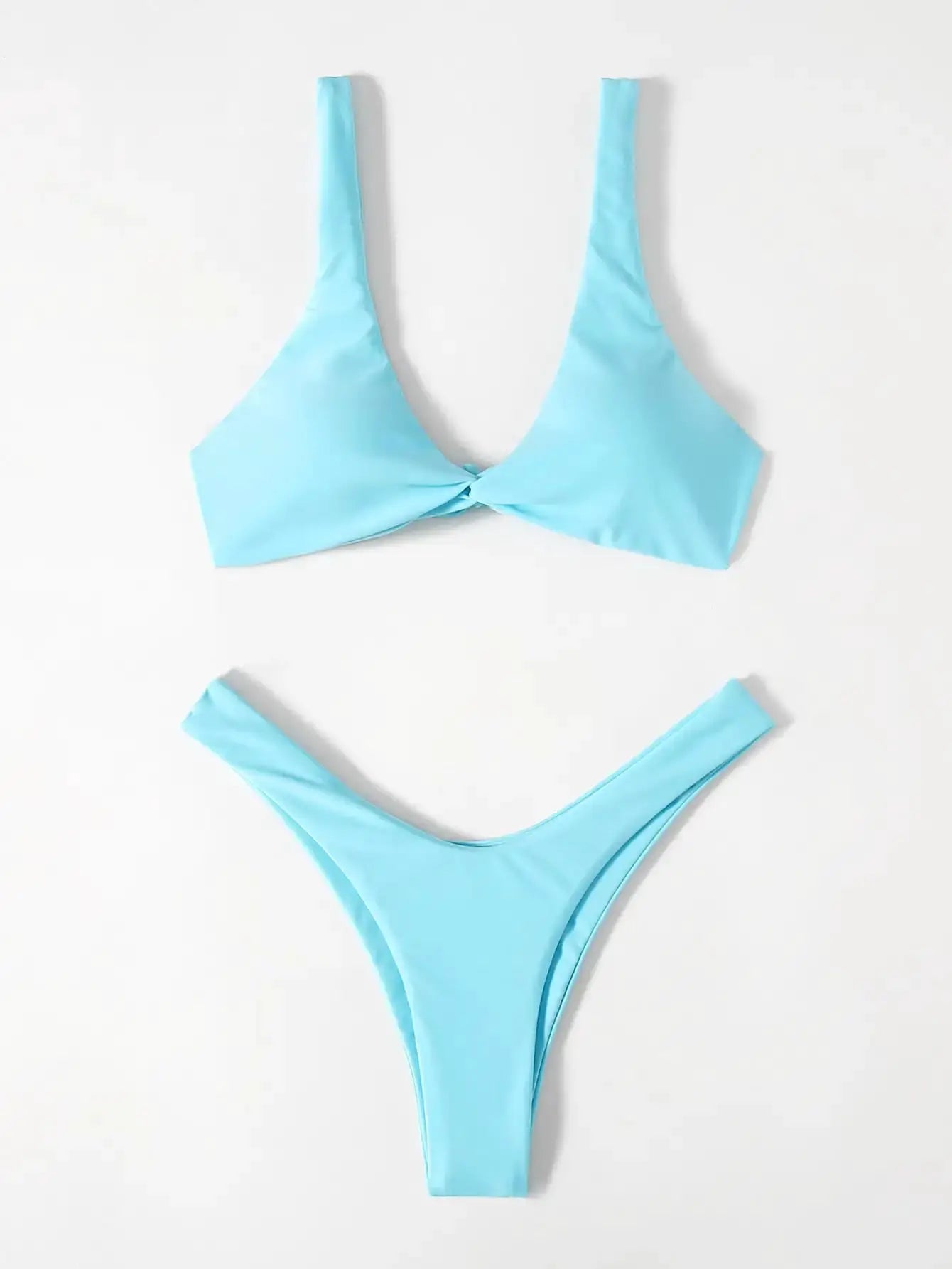 Simples Market ZTVitality solid padded bikini set in light blue with twisted front top and high-leg bottoms