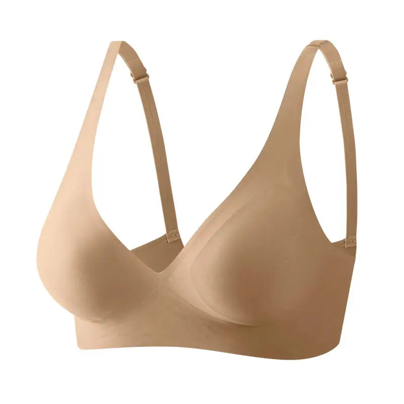 FINETOO soft wireless bra beige padded bralette, seamless and comfortable for women