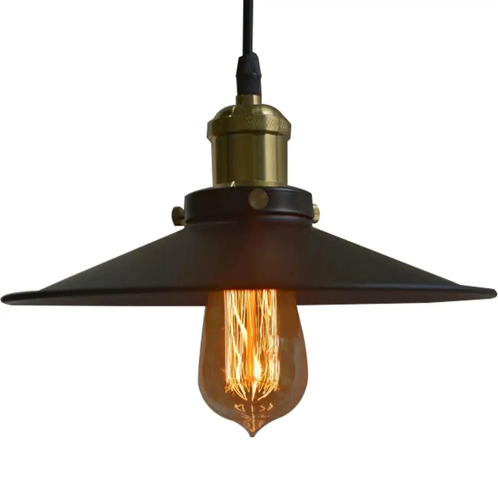 Vintage E27 pendant lamp with lacquered iron umbrella shade and Edison bulb