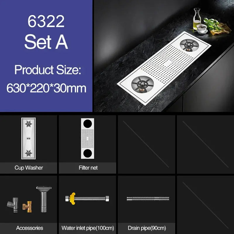 ASRAS Cup Washer kit for bar counter kitchen sink, 304 stainless steel, 4mm brushed finish